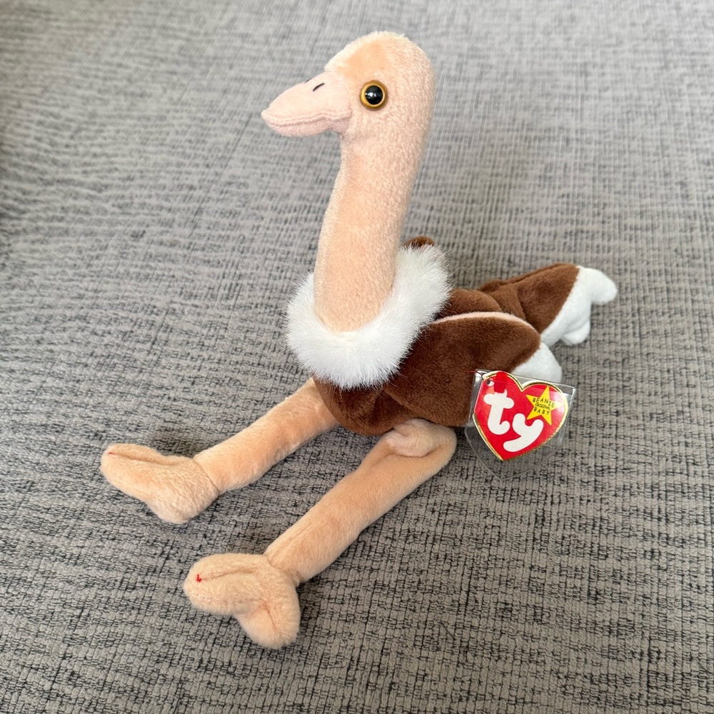 Stretch the Ostrich Beanie Baby by Ty with Tag Protector